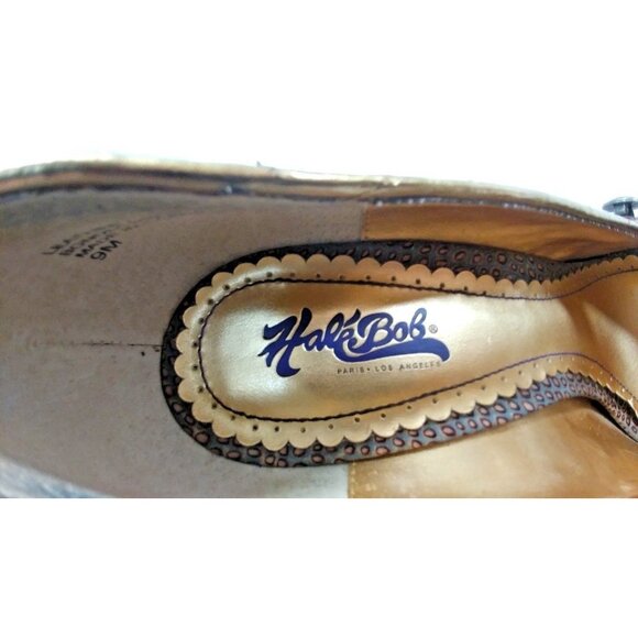 Hale Bob Womens Brown Leather Animal Print Peep Toe Mary Jane Heels size 9M - Picture 4 of 9
